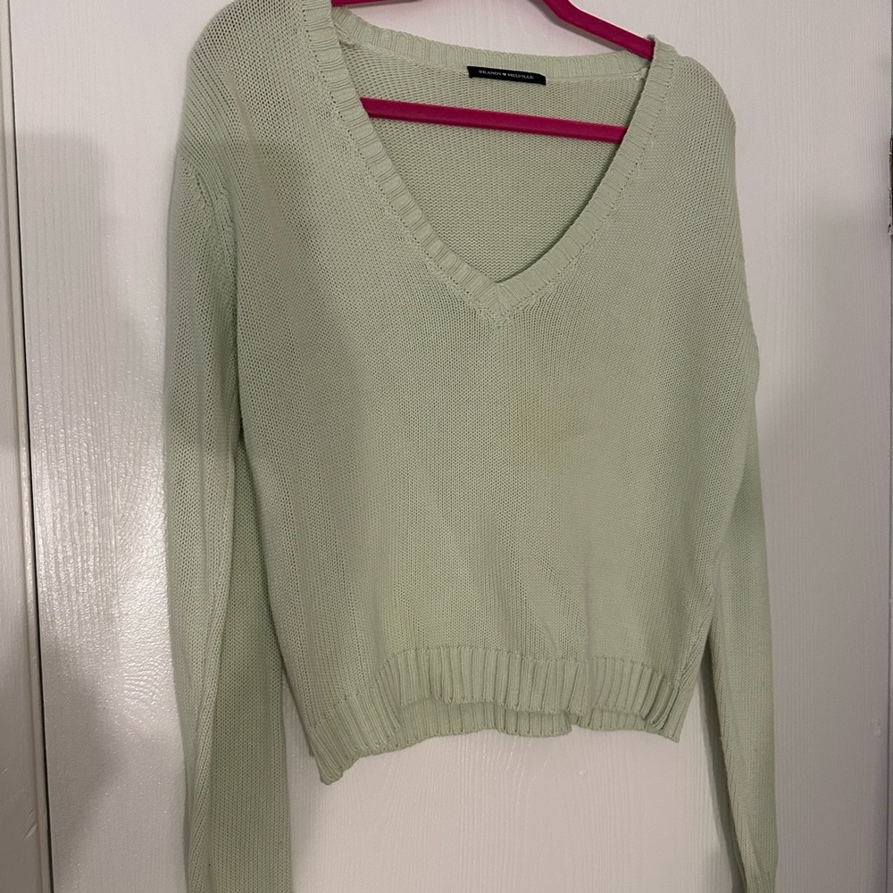 Brandy Melville Women's V-Neck Sweater - Light Green